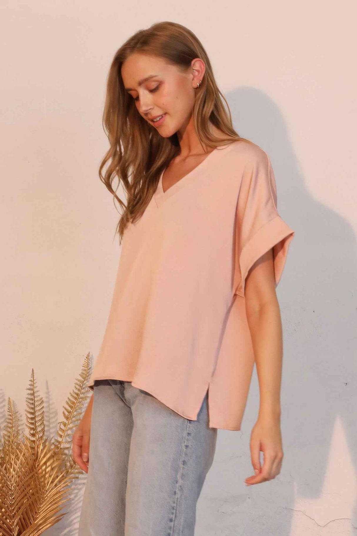 Washed Poly Silk V-neck Tee