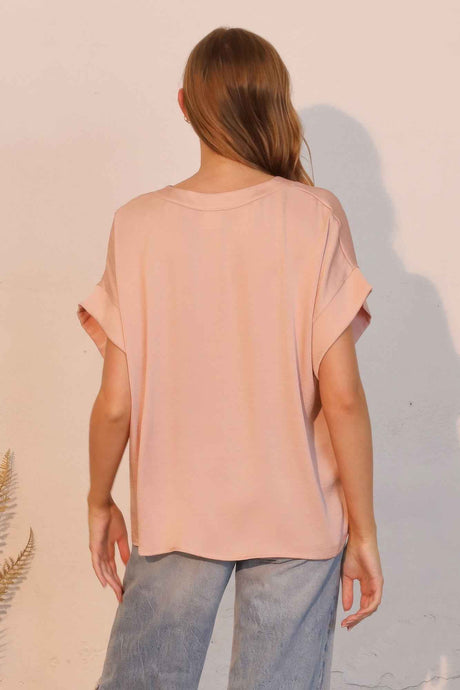 Washed Poly Silk V-neck Tee