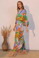 Isla Tropical Satin Boat Neck Blouson Jumpsuit
