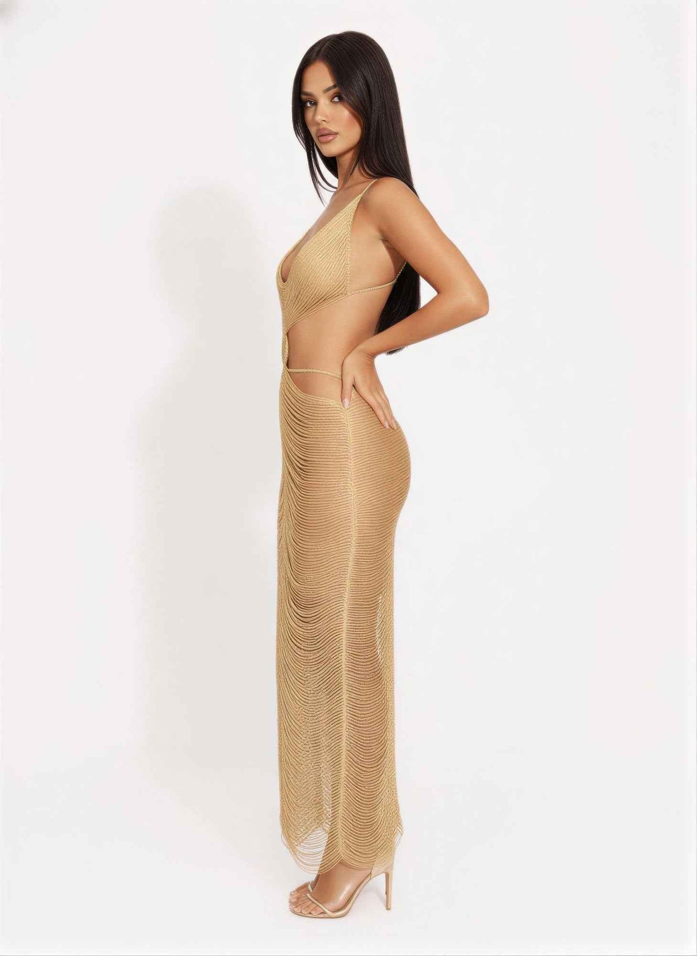Metallic Cut Open Back Maxi Dress