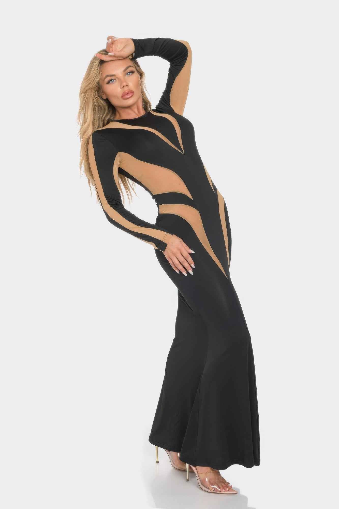Mesh Cut Out Detail Maxi Dress