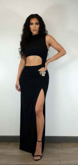 Sleeveless, High-neck Top Skirt Set
