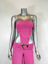 Side Cutouts Gold Heart-shaped Wide-leg Jumpsuit