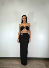 Tube Top Trim Detail Skirt Set