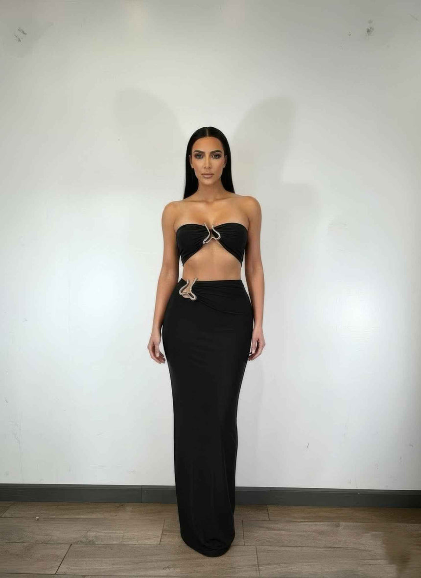 Tube Top Trim Detail Skirt Set