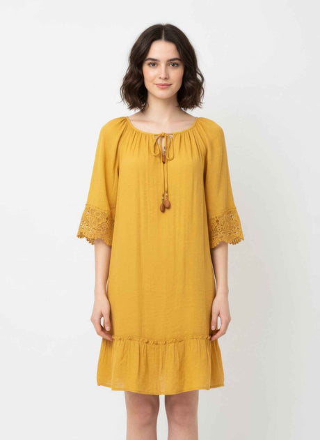 Mlle Gabrielle Solid Elbow Sleeve Dress