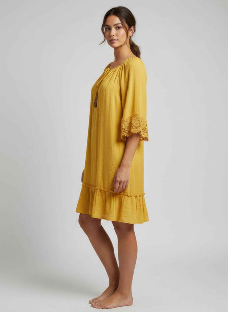 Mlle Gabrielle Solid Elbow Sleeve Dress