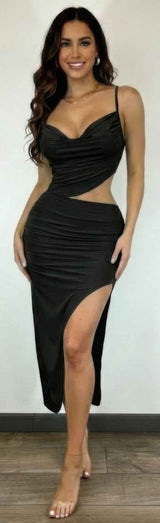 Cowl Neck,metal Chain-link Hardware Accents Midi