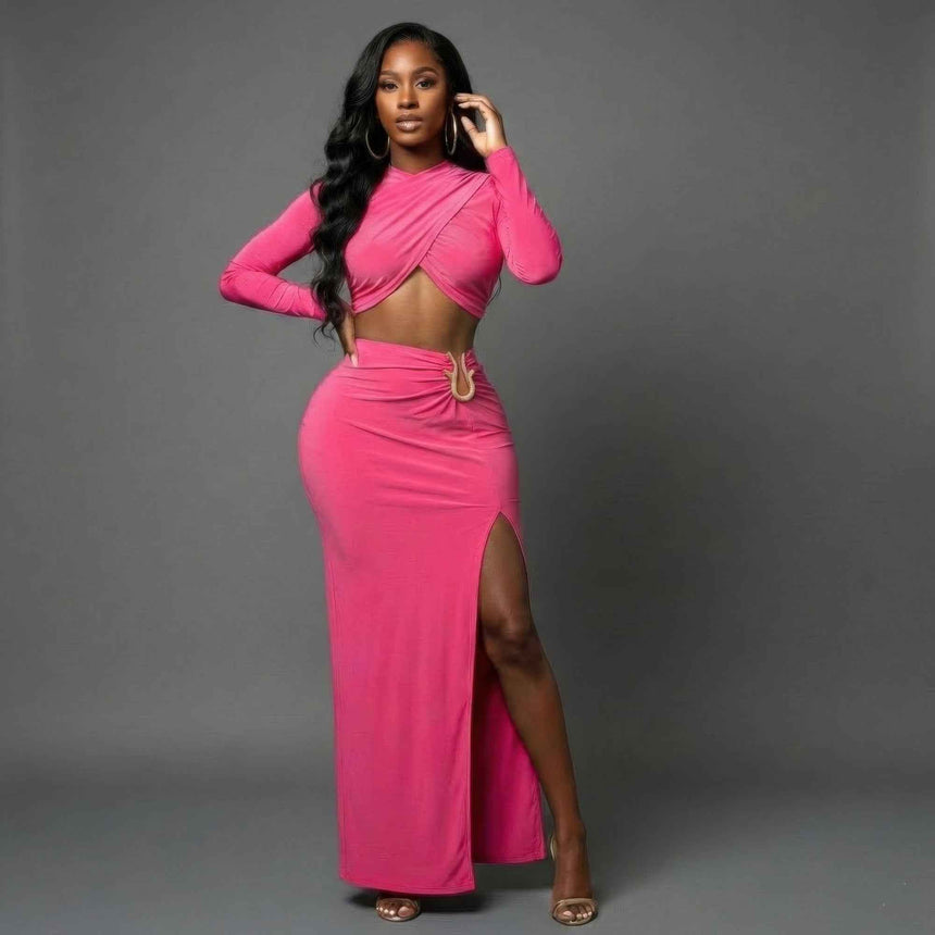 High Slit Side Maxi Skirt Set