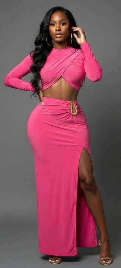 High Slit Side Maxi Skirt Set