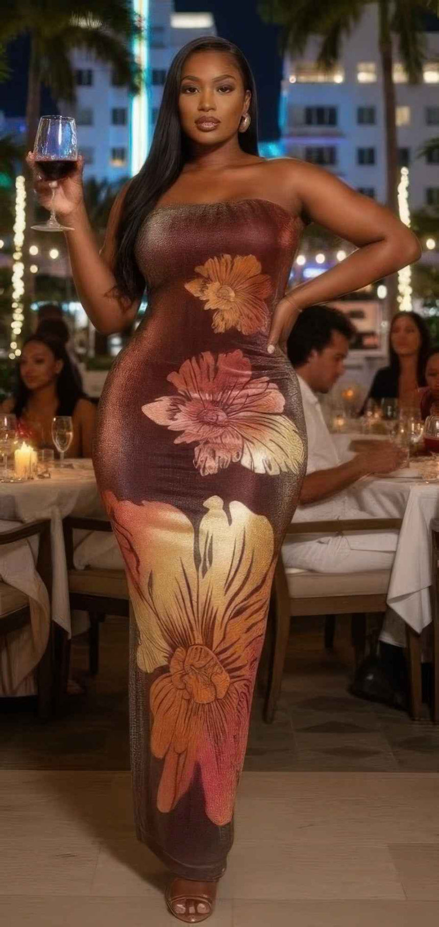 Metallic Flower Tube Maxi Dress