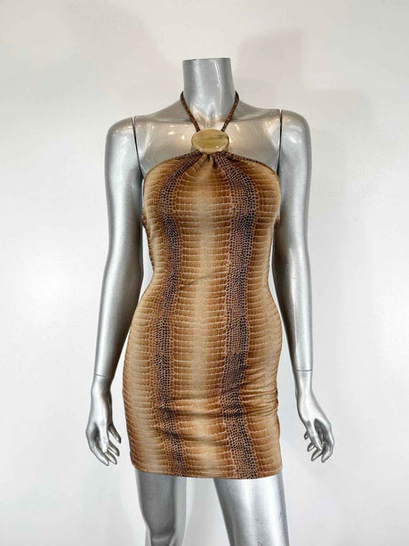 String Neck With Trim Detail Mini Dress