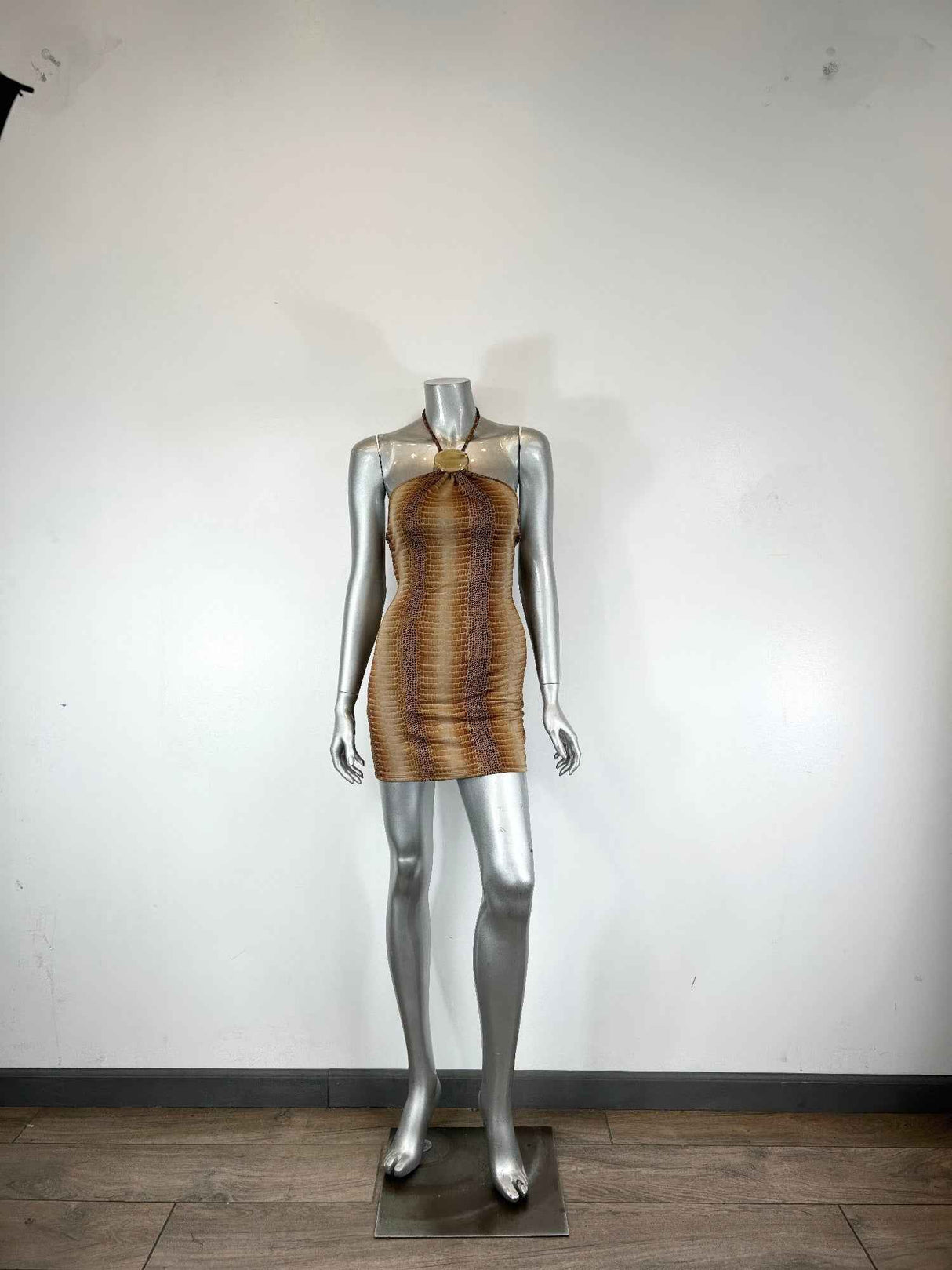 String Neck With Trim Detail Mini Dress