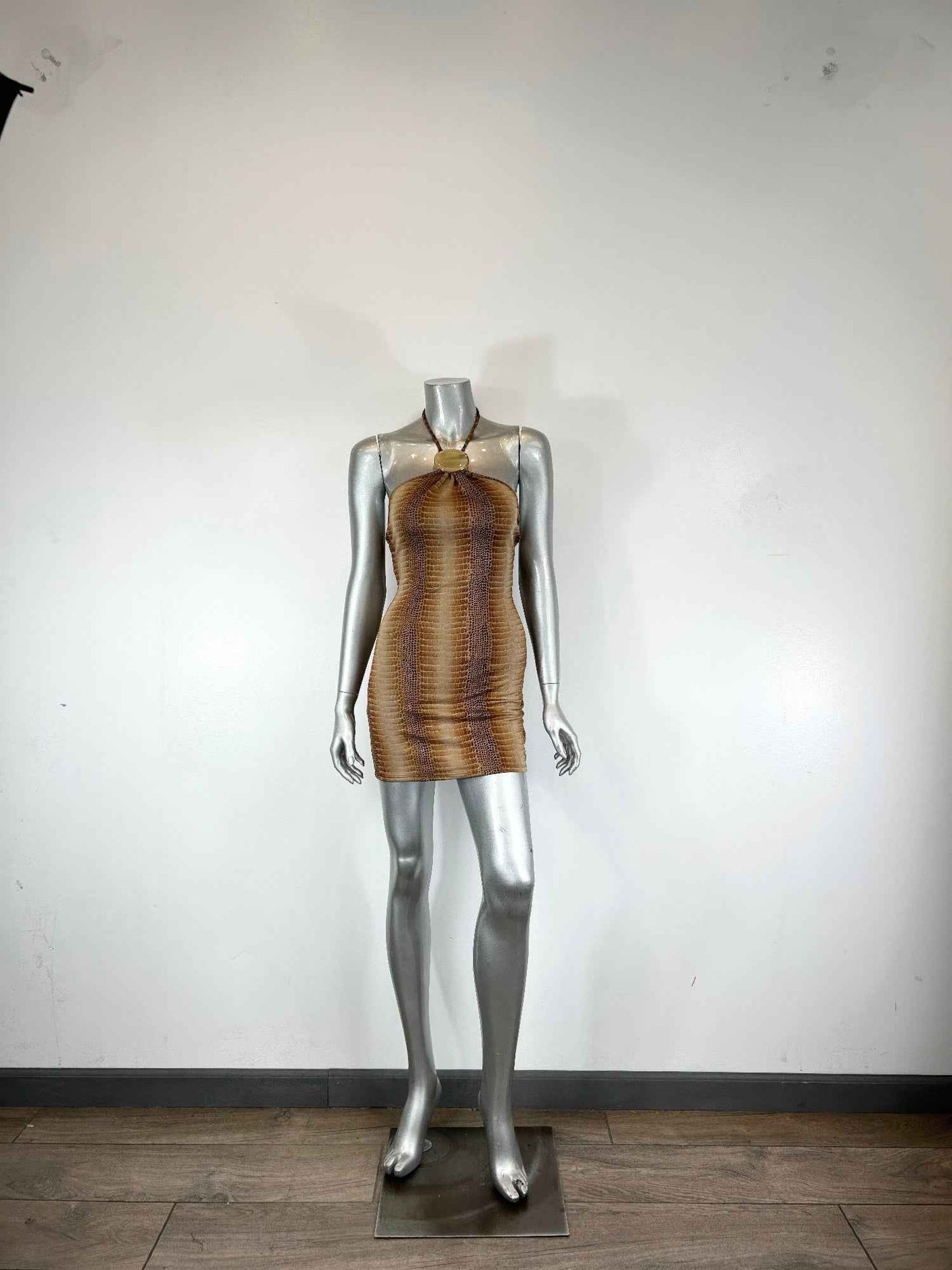 String Neck With Trim Detail Mini Dress