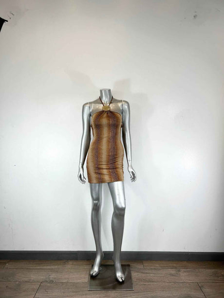 String Neck With Trim Detail Mini Dress