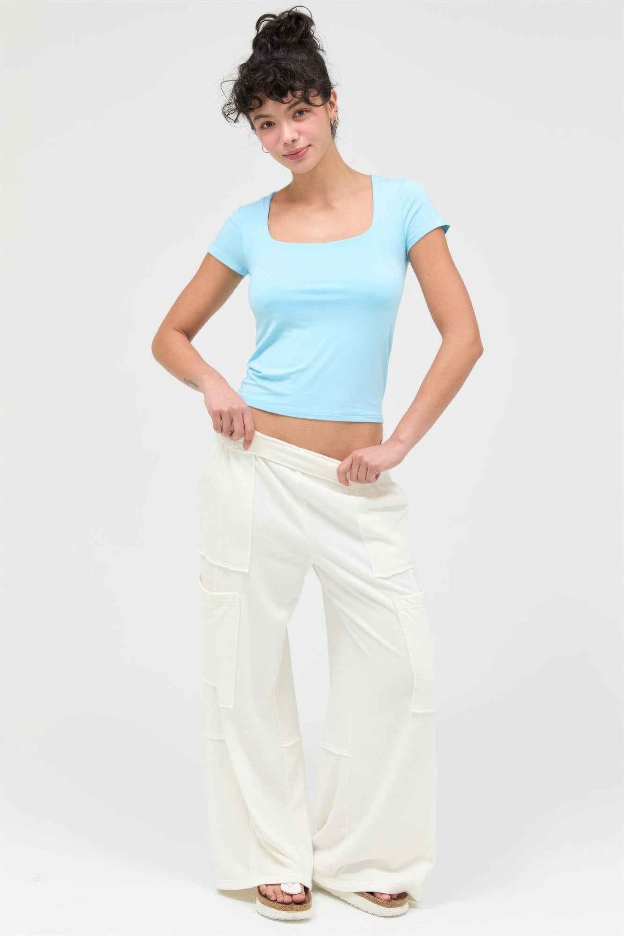 Mineral Wash Wide Leg Cargo Pants