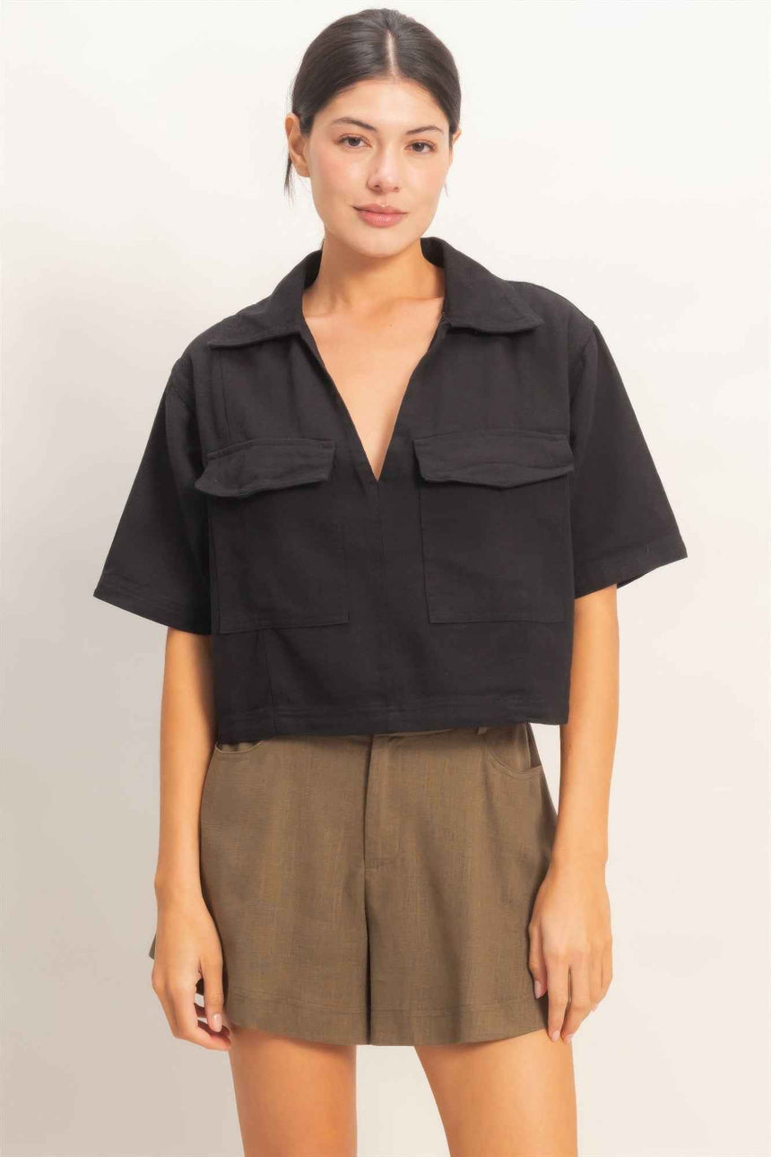 Collared V-neck Top