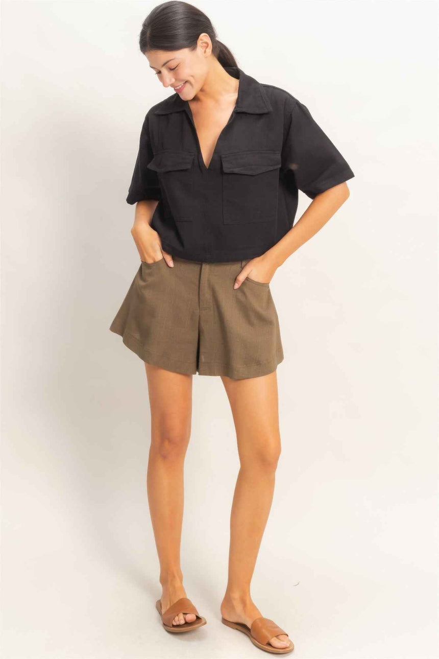 Collared V-neck Top