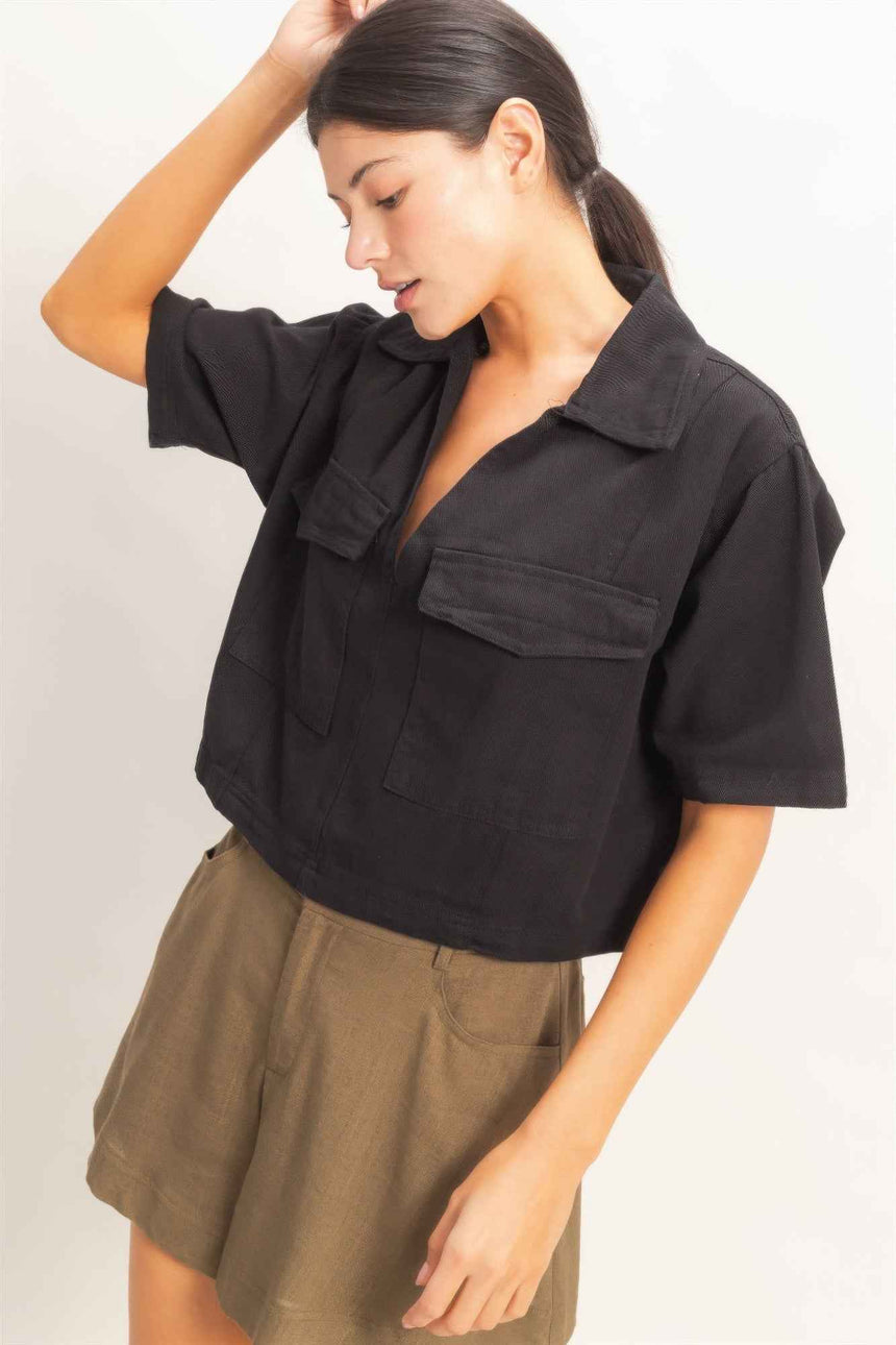 Collared V-neck Top