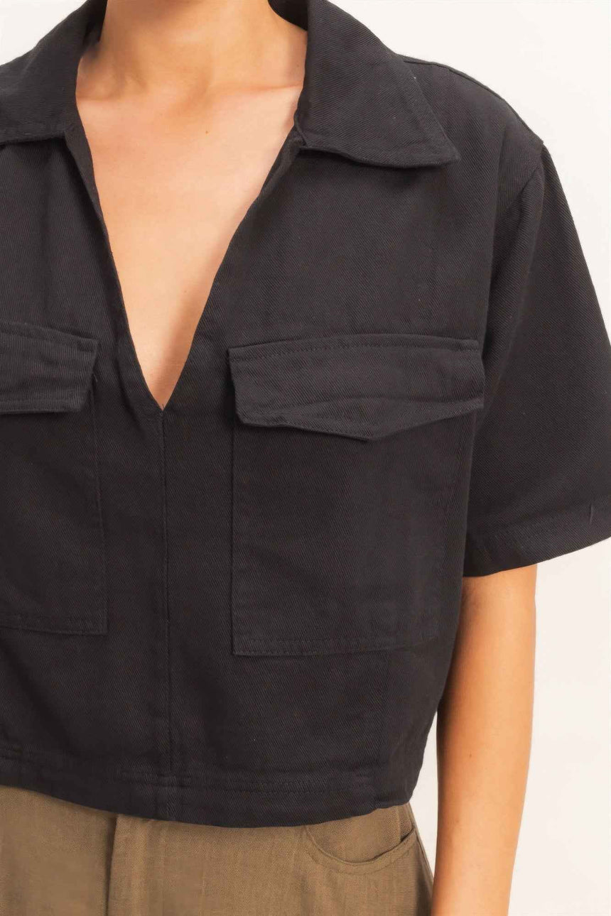 Collared V-neck Top