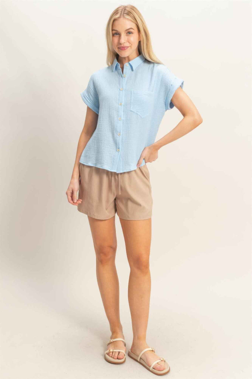 Rolled Sleeve Button-up Top