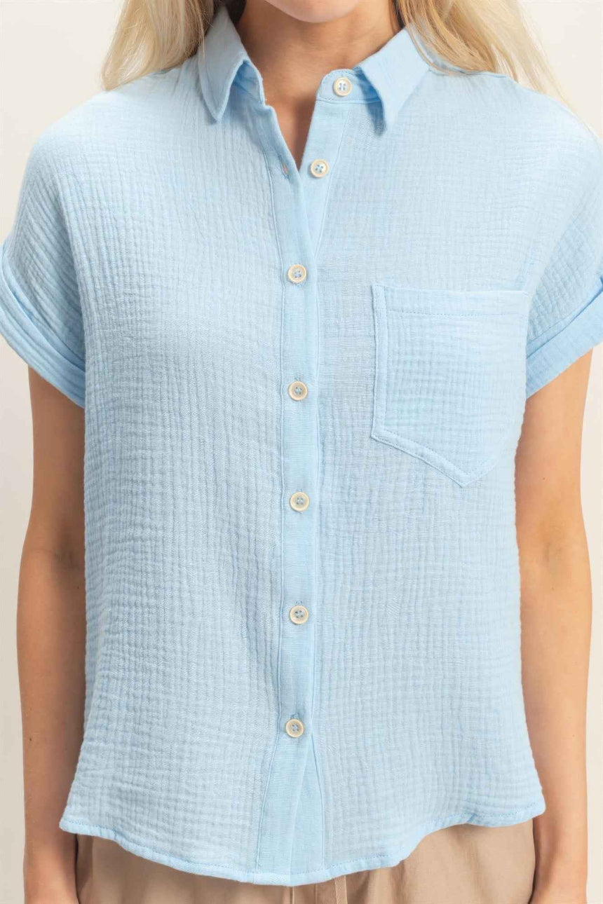 Rolled Sleeve Button-up Top