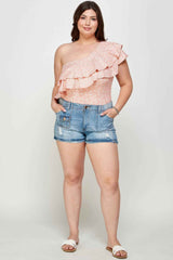 Plus Size Ditsy Floral One Shoulder Bodysuit