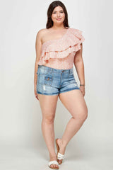 Plus Size Ditsy Floral One Shoulder Bodysuit
