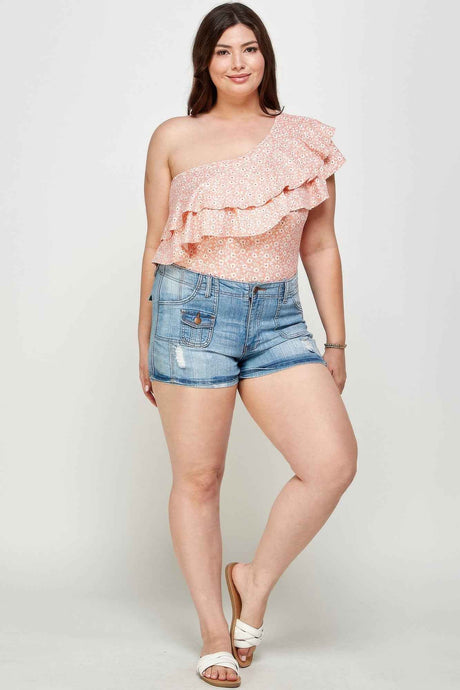 Plus Size Ditsy Floral One Shoulder Bodysuit