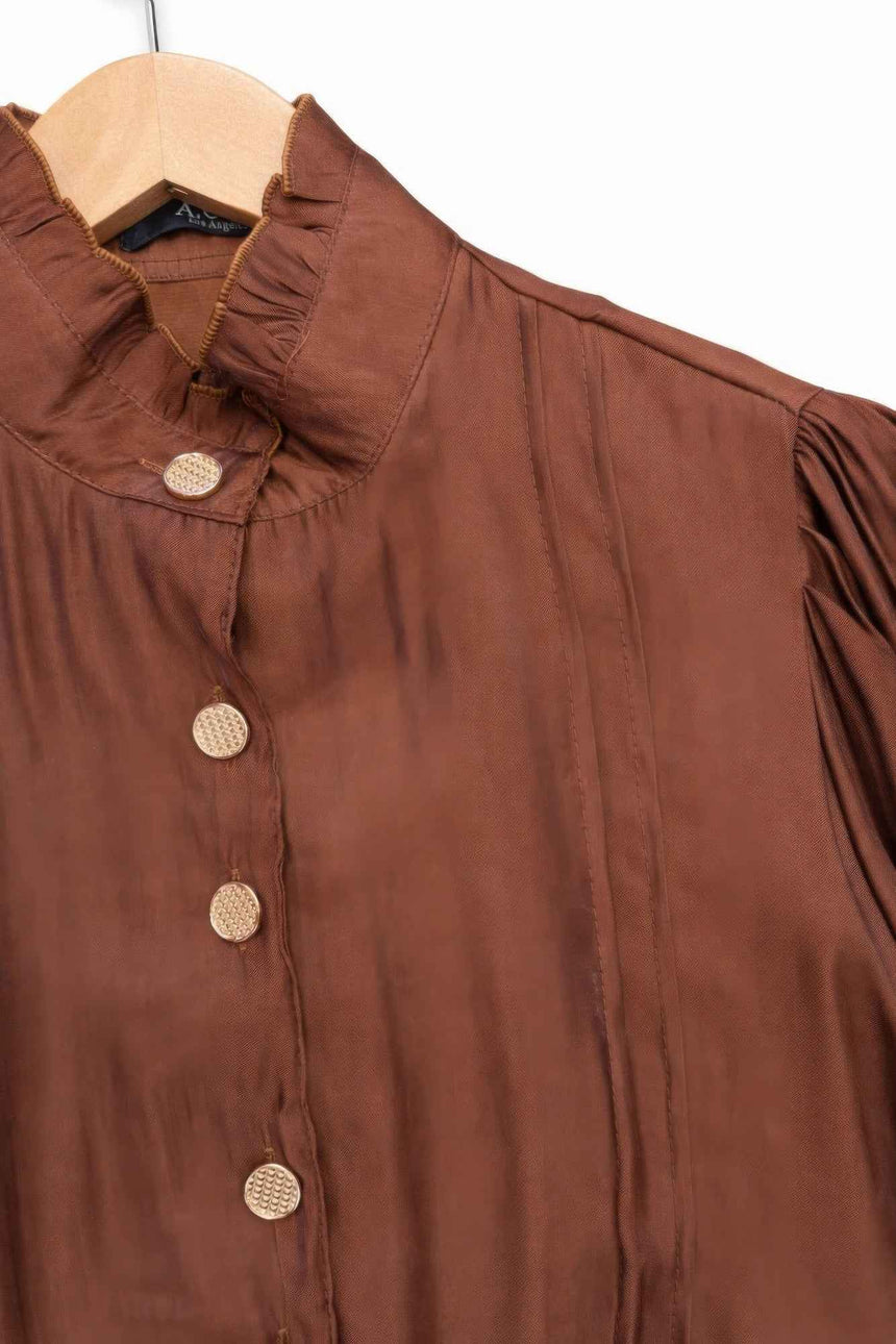 Elegant Satin-finish Victorian Button-up Top