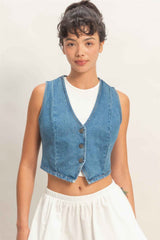 V-neck Sleeveless Denim Vest