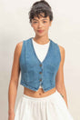 V-neck Sleeveless Denim Vest