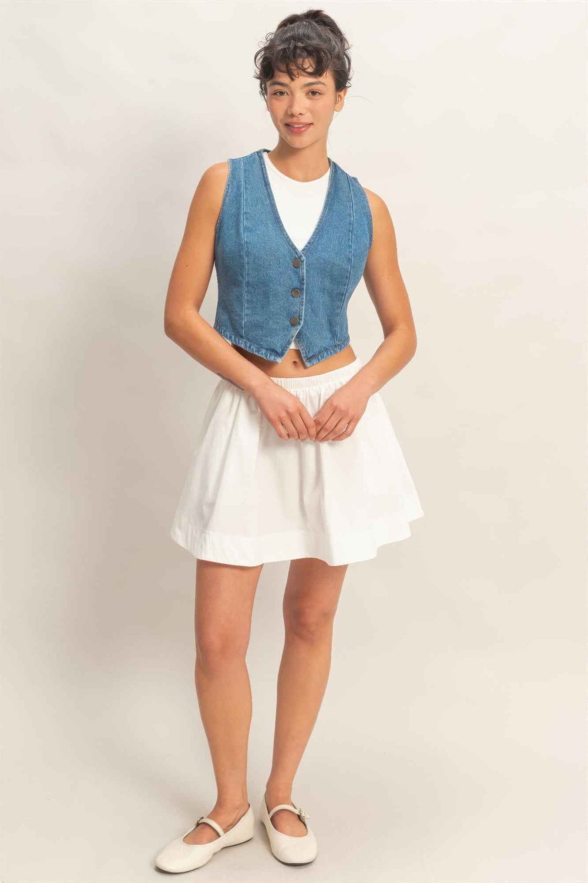 V-neck Sleeveless Denim Vest