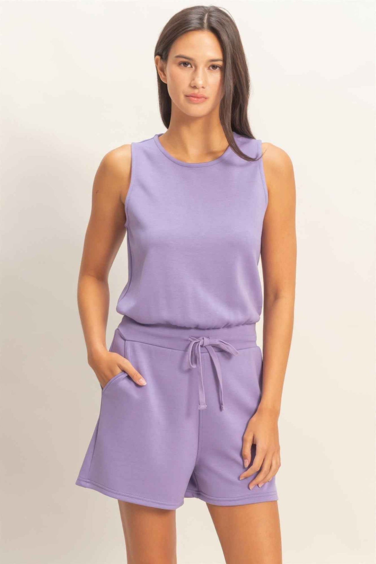 Drawstring Waist Sleeveless Romper