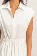 Sleeveless Collared Shirred Mini Dress