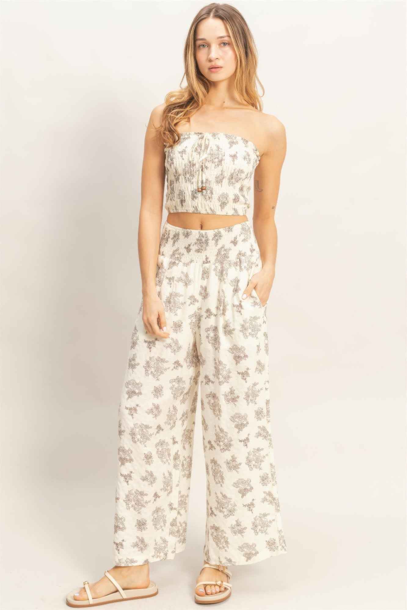 Smocked Tube Top & Wide-leg Pants Set