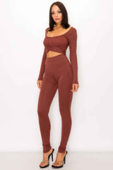 Front Shirring Back Tie Skinny Jumpsuit