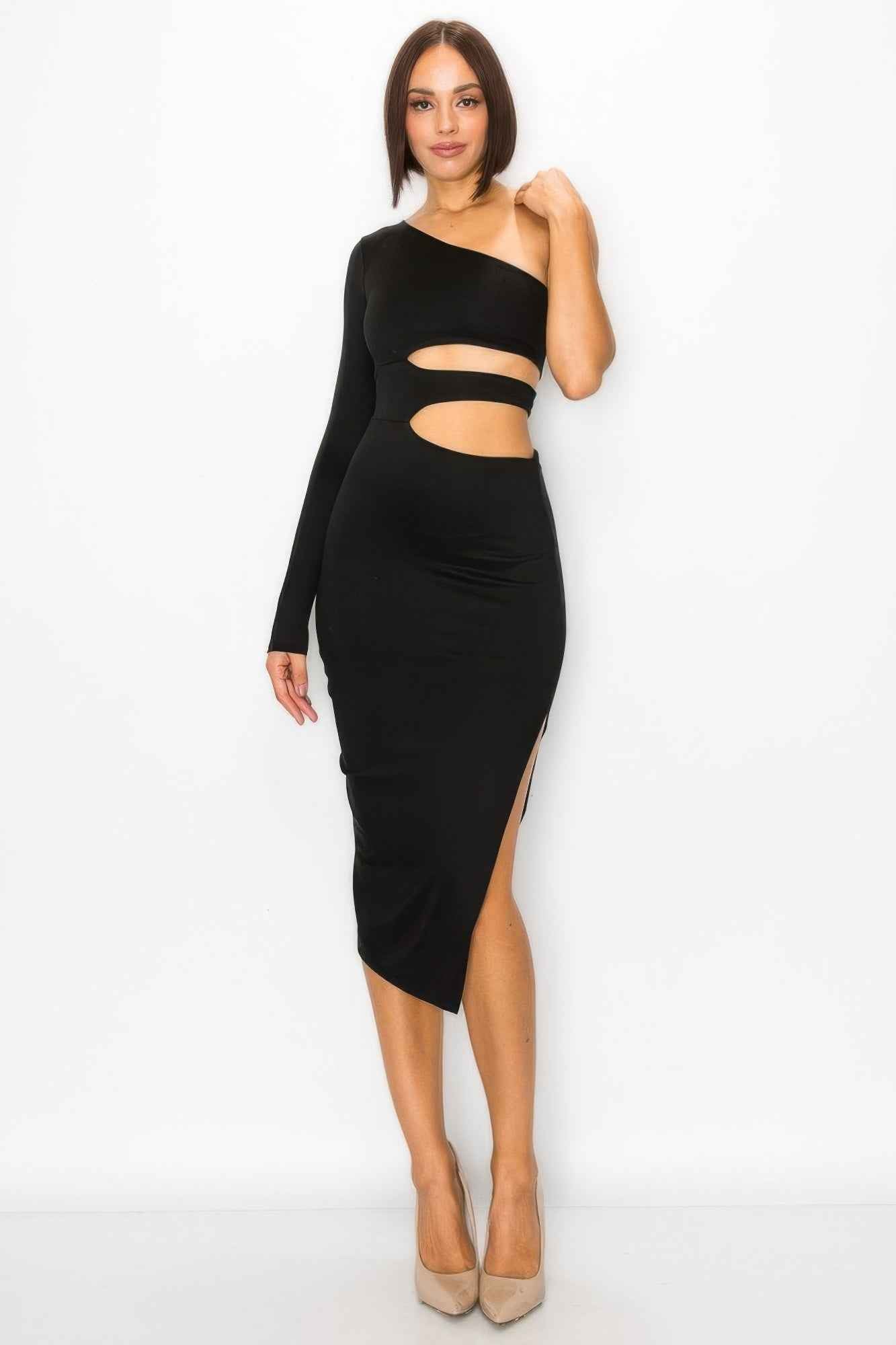 One Shoulder Maxi Dress With Waist Cut Out