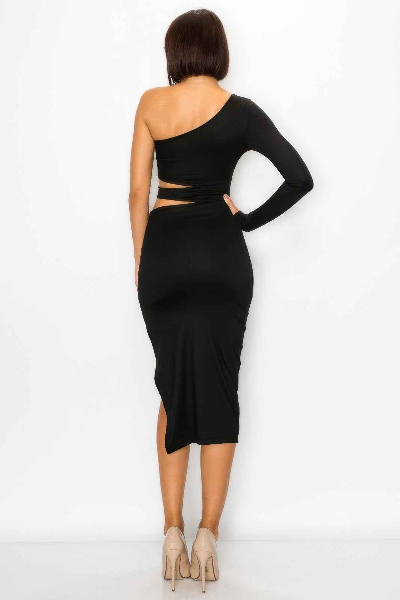 One Shoulder Maxi Dress With Waist Cut Out