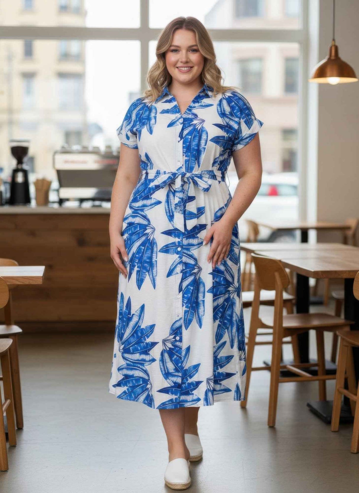 Plus Size Tropical Leaf Midi Dress
