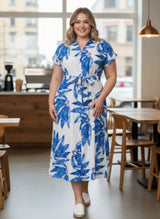 Plus Size Tropical Leaf Midi Dress