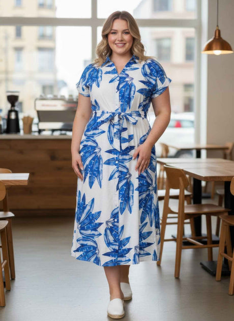Plus Size Tropical Leaf Midi Dress