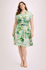 Plus Size Floral Waist Tie Shirt Dress