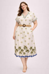 Plus Size Tropical Border Print Midi Dress