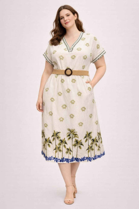 Plus Size Tropical Border Print Midi Dress