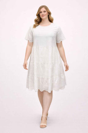 Plus Size White Eyelet Tiered Dress