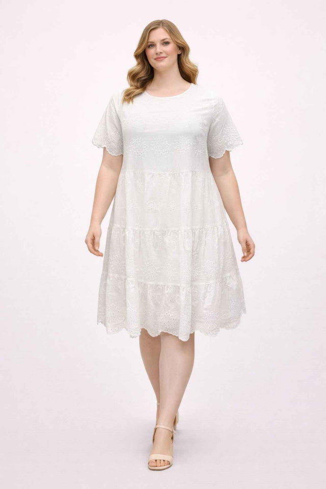 Plus Size White Eyelet Tiered Dress