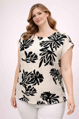 Plus Size Tropical Leaf Print Button-shoulder Top