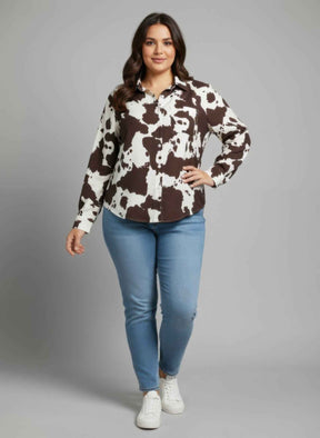 Cow Print Long Sleeve Button-up Shirt