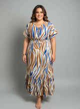 Zebra Print Smocked Waist Tiered Midi Dress